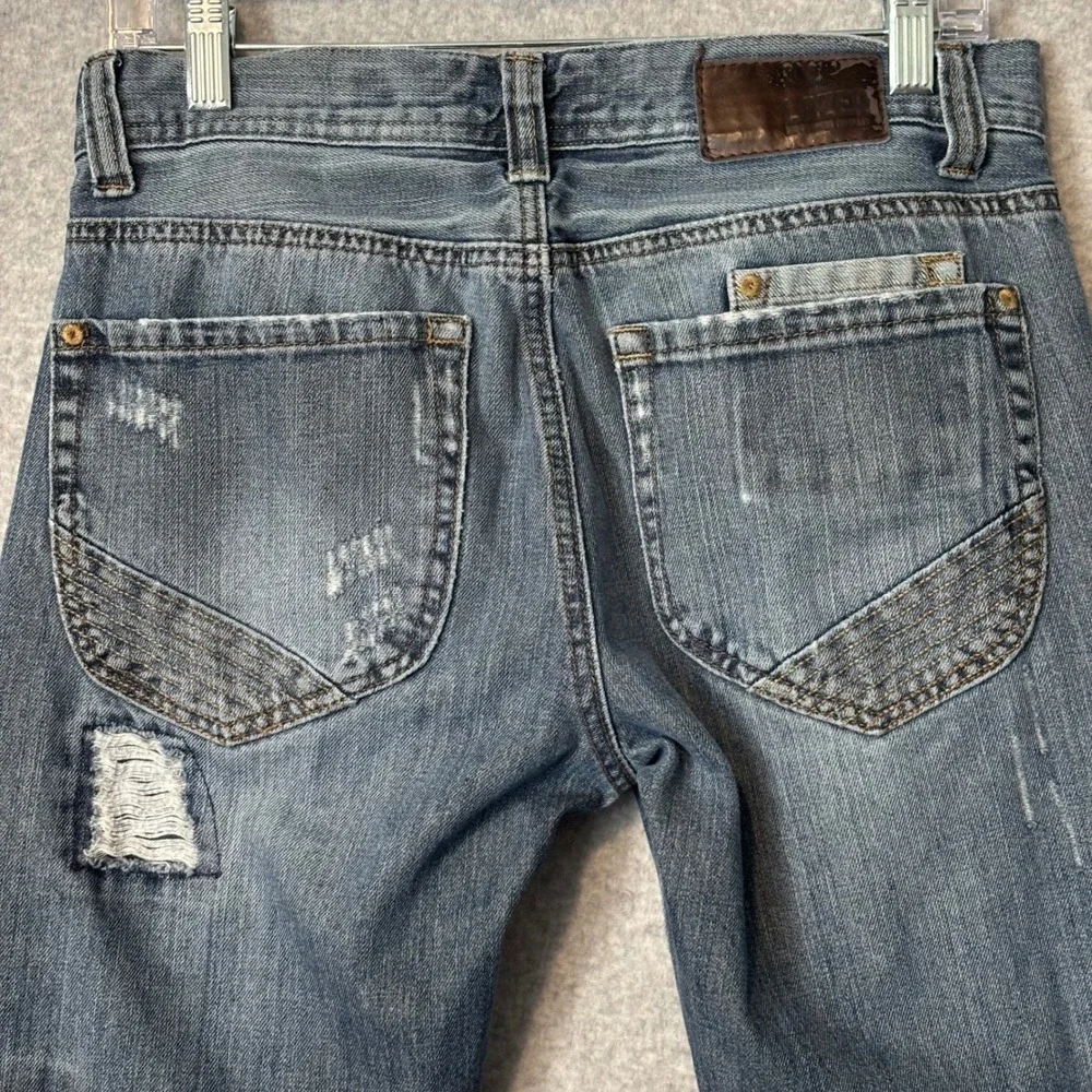Lazer Mens 30x32‎ Straight Leg Jeans Blue Jeans Distressed Patchwork Grunge